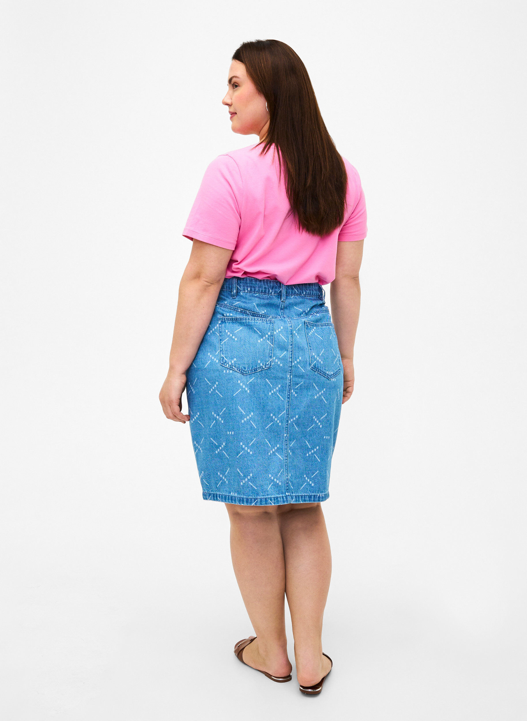 Zizzifashion Denim skirt with a pattern, Light blue denim, Model image number 1