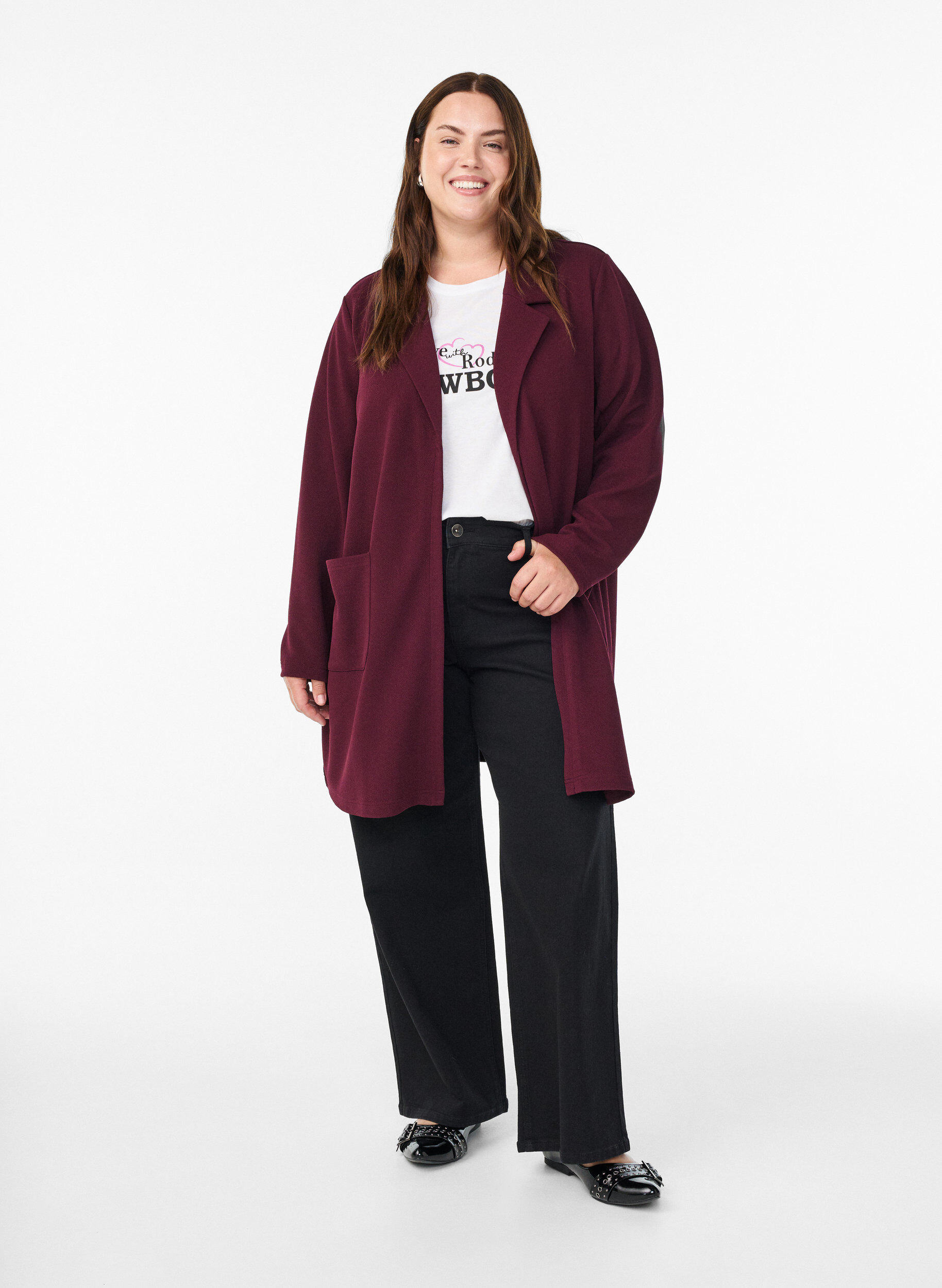 Zizzifashion Long blazer with pockets, Red, Model image number 1