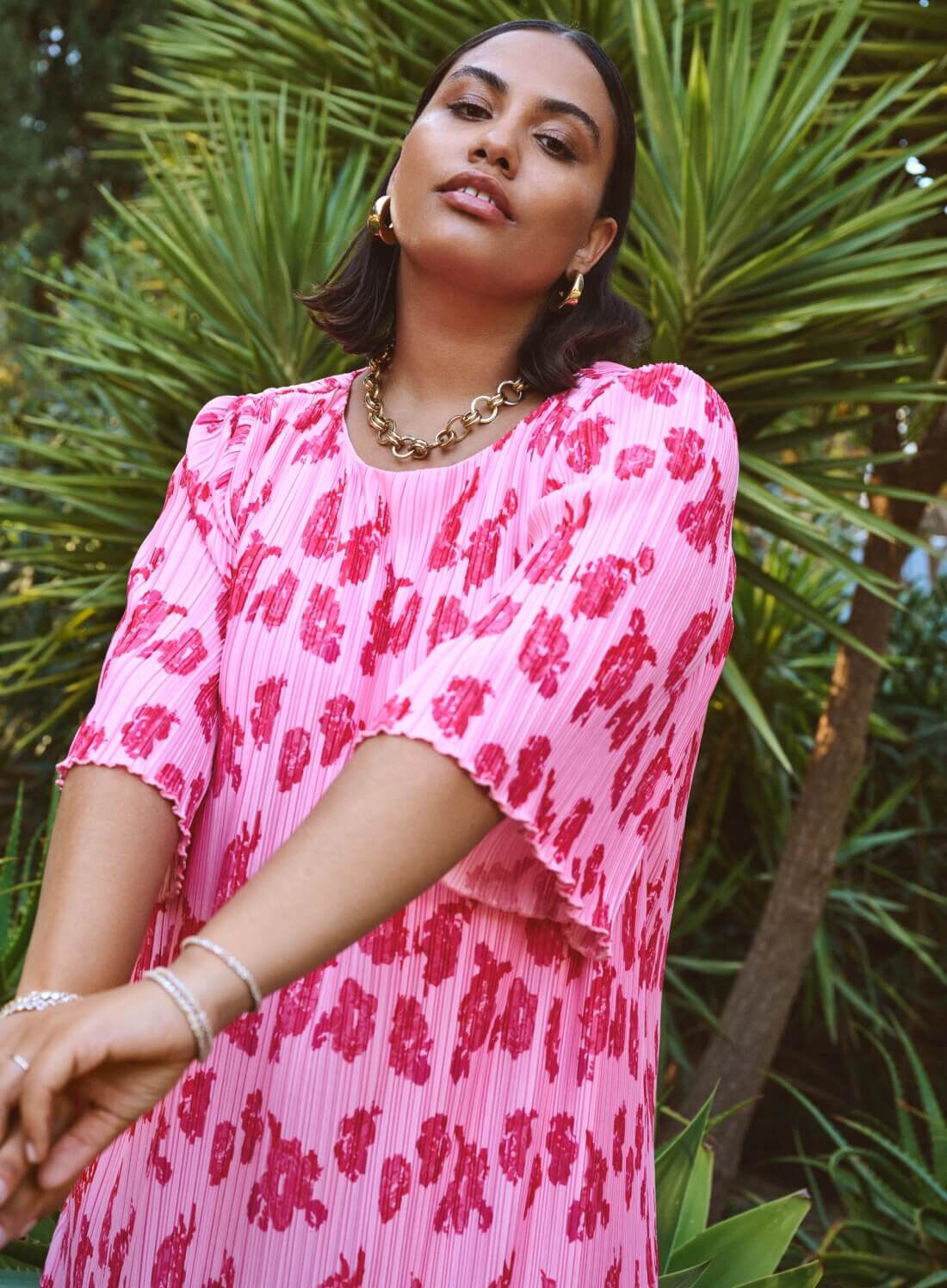 Zizzifashion Printed dress in pink, , Model