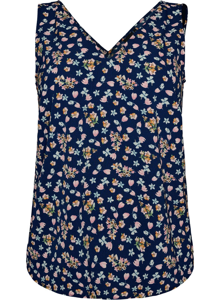 Printed top with v-neck, Blue, Packshot image number 0