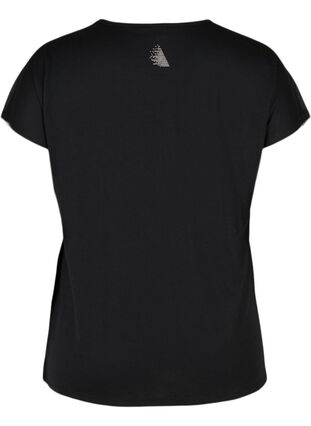 Short-sleeved exercise t-shirt print details, Black, Packshot image number 1