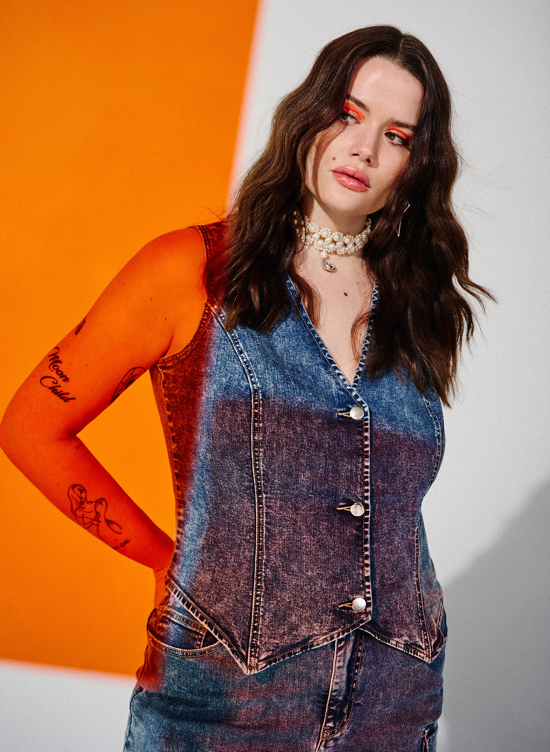 Zizzifashion Slim fit denim vest with buttons, Blue Denim, Image image number 0