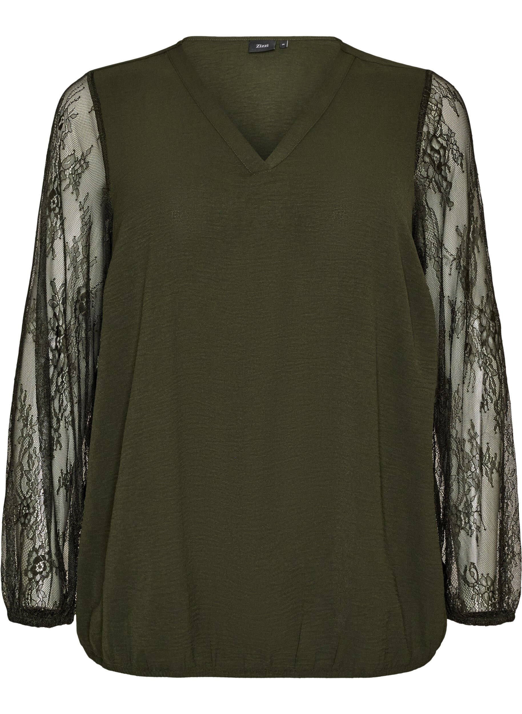 Blouse with lace sleeves and balloon shape