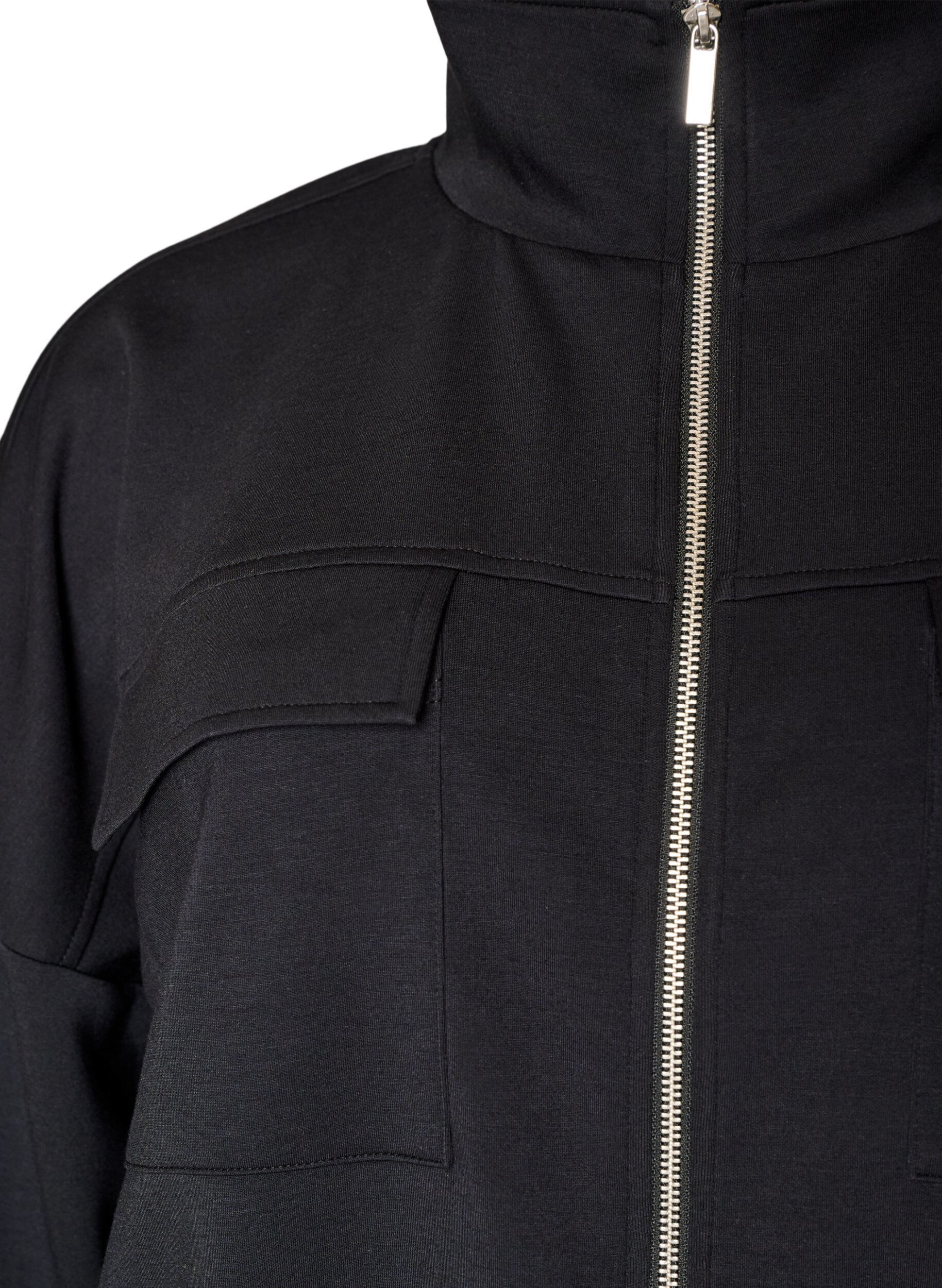ZizzifashionJersey cardigan with zipper and high collar, Black, Packshot image number 2