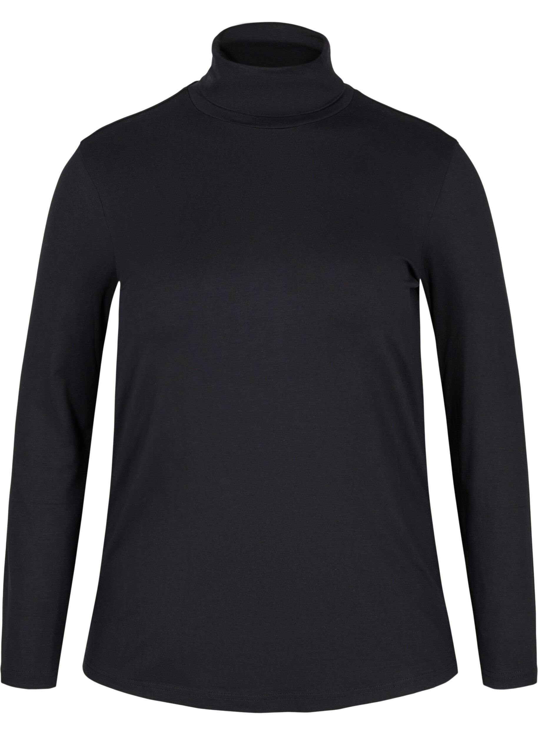 Zizzifashion Long-sleeved cotton blouse with turtleneck, Solid Black, Packshot image number 0