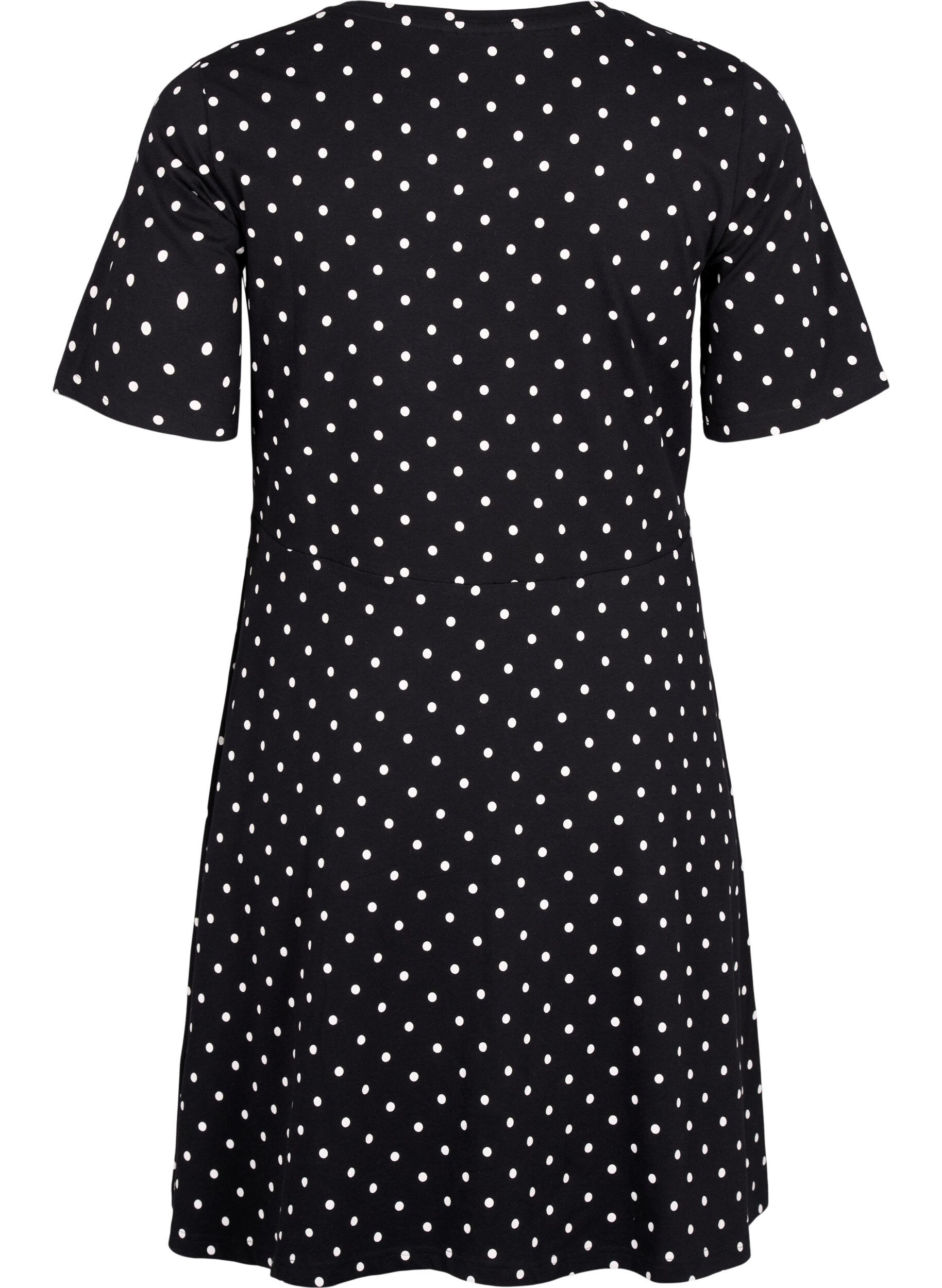 Zizzifashion Cotton dress with short sleeves and dots, Black w. White Dot, Packshot image number 1