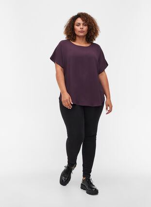 Blouse with short sleeves and a round neckline, Plum Perfect, Model image number 2