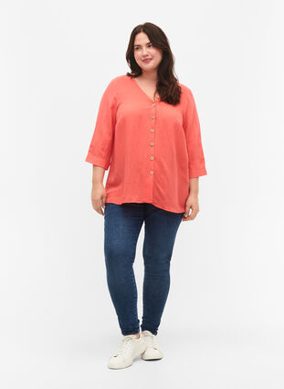 Viscose blouse with buttons and v-neck, Deep Sea Coral, Model image number 2