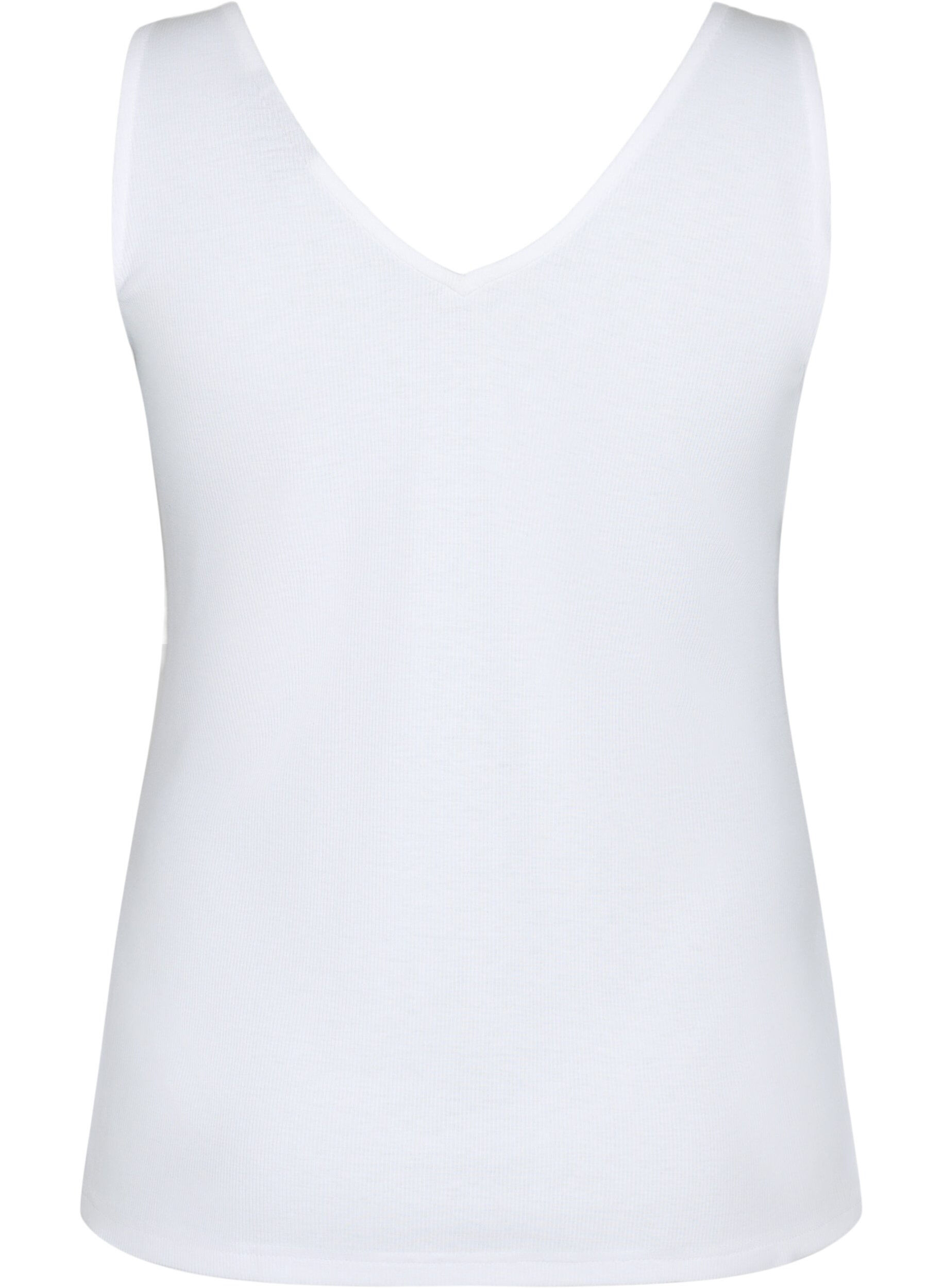 Zizzifashion Basic top in rib with v-neckline, Bright White, Packshot image number 1