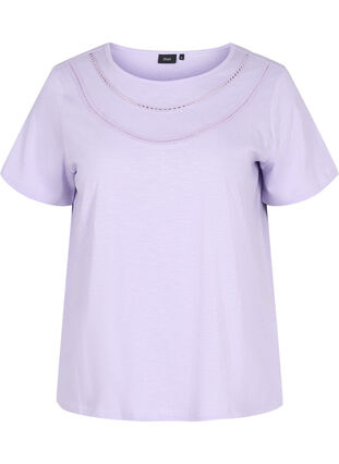Cotton t-shirt with lace ribbon, Lavender, Packshot image number 0