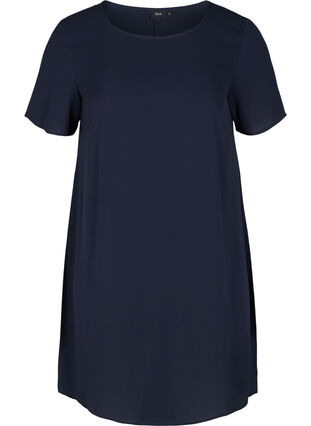 Plain-coloured dress with shorts sleeves, Night Sky, Packshot image number 0
