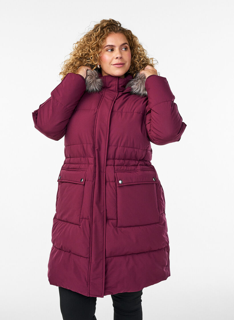 Water-repellent parka with faux fur Collar, Dark Bordeaux, Model image number 0