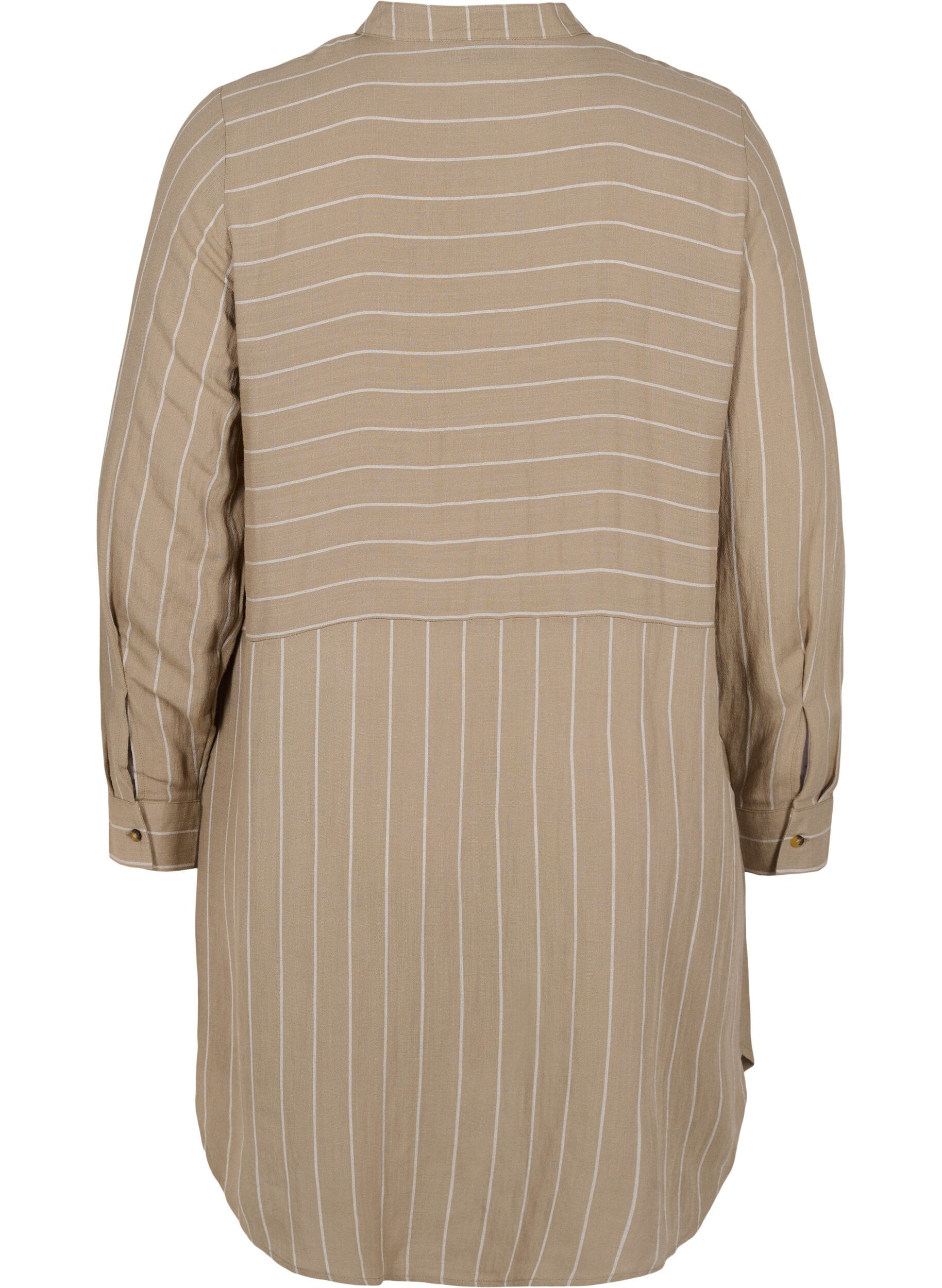 Zizzifashion Long striped shirt in a viscose mix, Timber Wolf/White, Packshot image number 1
