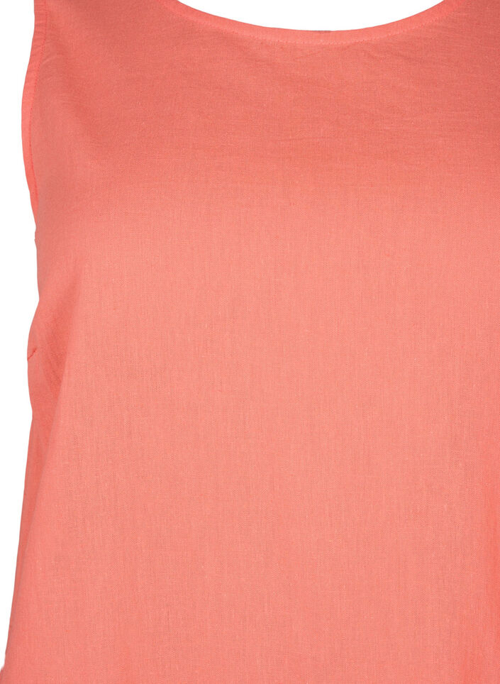 Sleeveless cotton blend dress with linen, Living Coral, Packshot image number 2