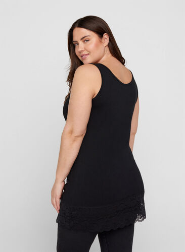 Cotton Top with Lace Edge, Black, Model image number 1
