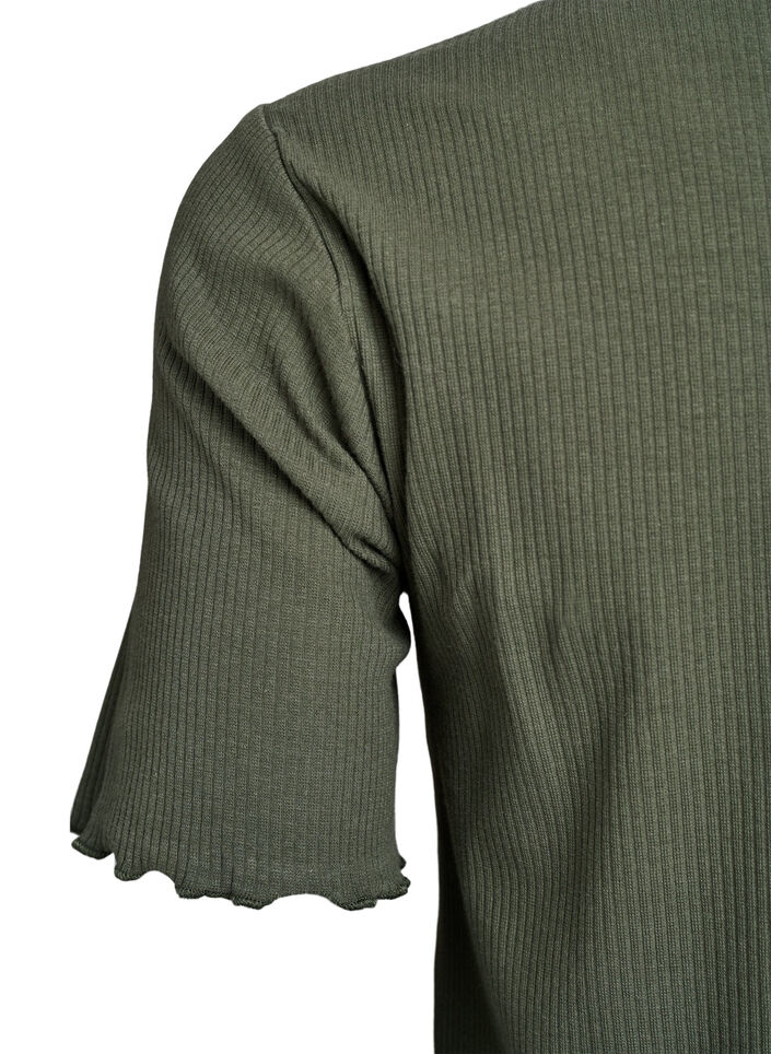 Knee-length T-shirt dress in ribbed jersey, Green, Packshot image number 3