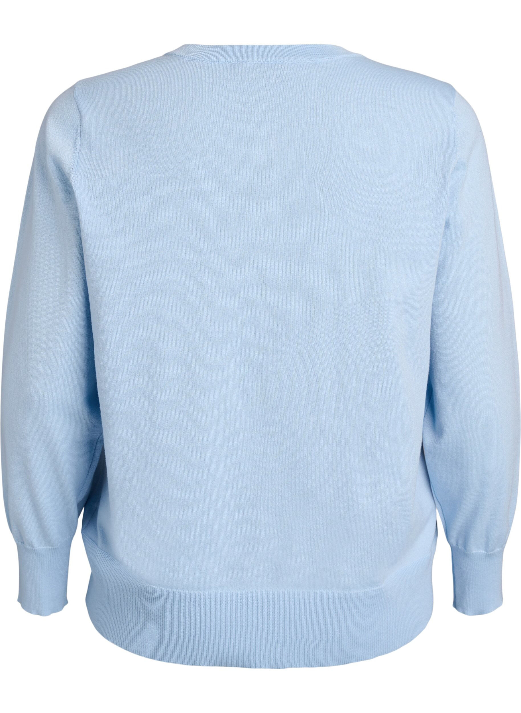 ZizzifashionFine-knit cardigan with round neck, Light Blue, Packshot image number 1