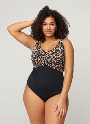 Swimsuit with underwire and leopard print, Black Leo, Model image number 0