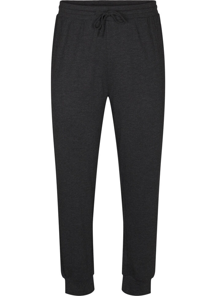 Jersey trousers with high waist, Dark Grey Melange, Packshot image number 0