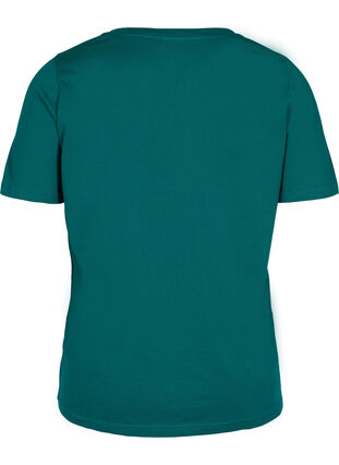 Organic cotton T-shirt with V-neckline, Teal Green, Packshot image number 1