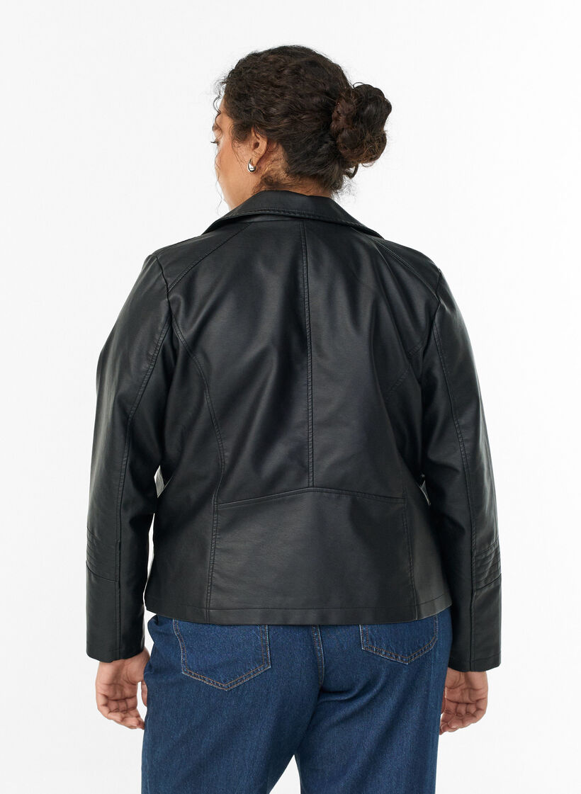 biker jacket in imitated leather, Black, Model image number 2