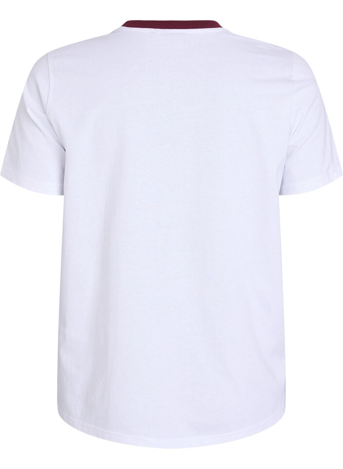 T-shirt with text print and contrast trim, White, Packshot image number 1