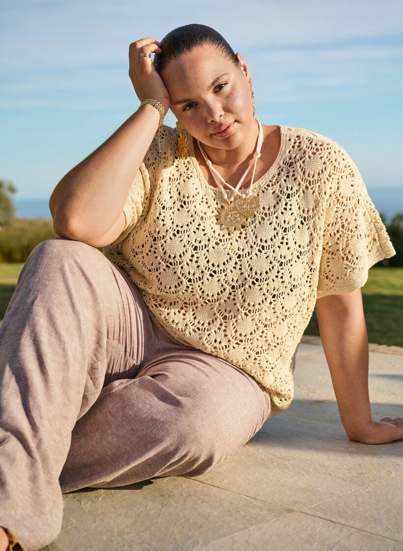 Knitted blouse with short bat sleeves, Sandshell, Image image number 0