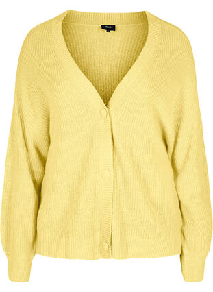 Knitted cardigan with buttons and balloon sleeves, Pale Banana Mel., Packshot image number 0