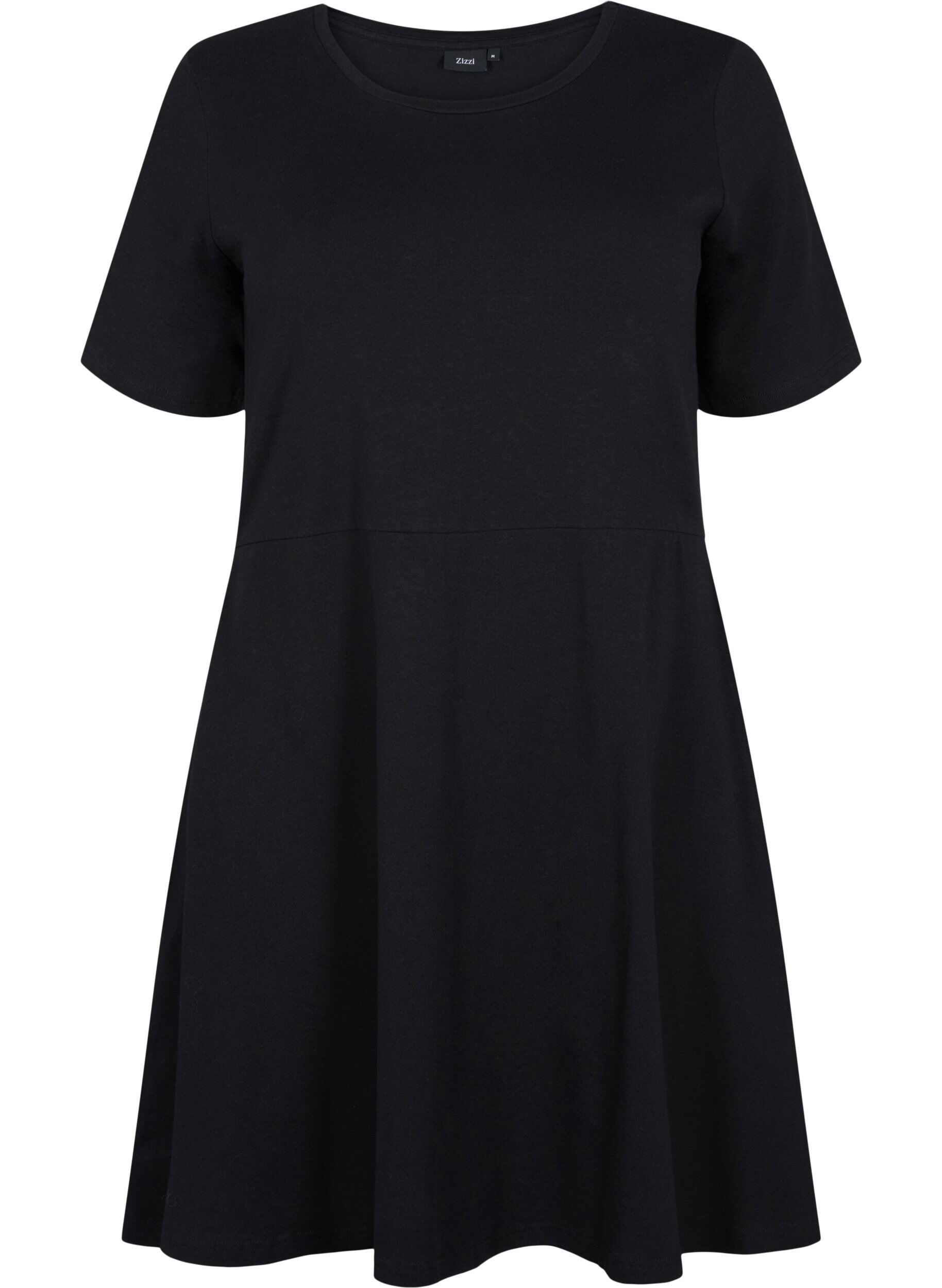 Zizzifashion Solid cotton dress with short sleeves, Black, Packshot image number 0
