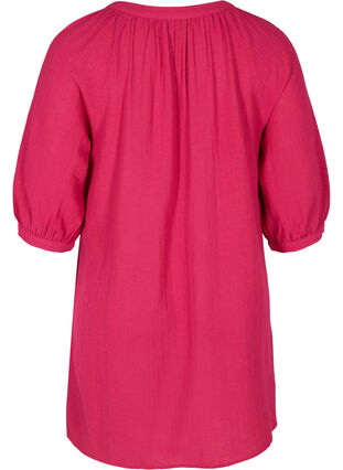 Cotton tunic with buttons and 3/4 sleeves, Sangria, Packshot image number 1