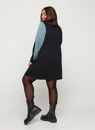 Sweater dress with zip detail, Black Comb, Model image number 1