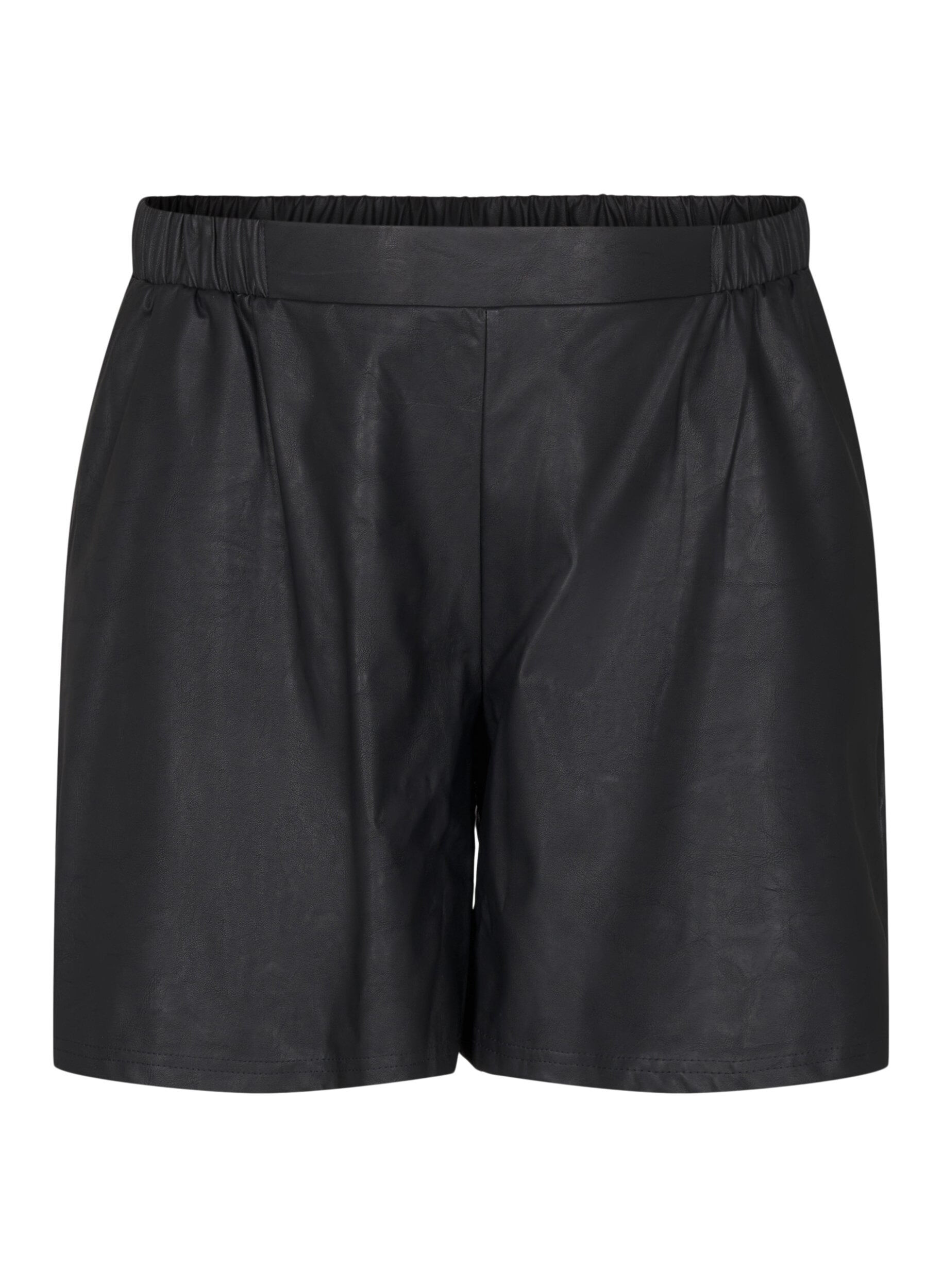 Zizzifashion Loose faux leather shorts, Black, Packshot image number 0