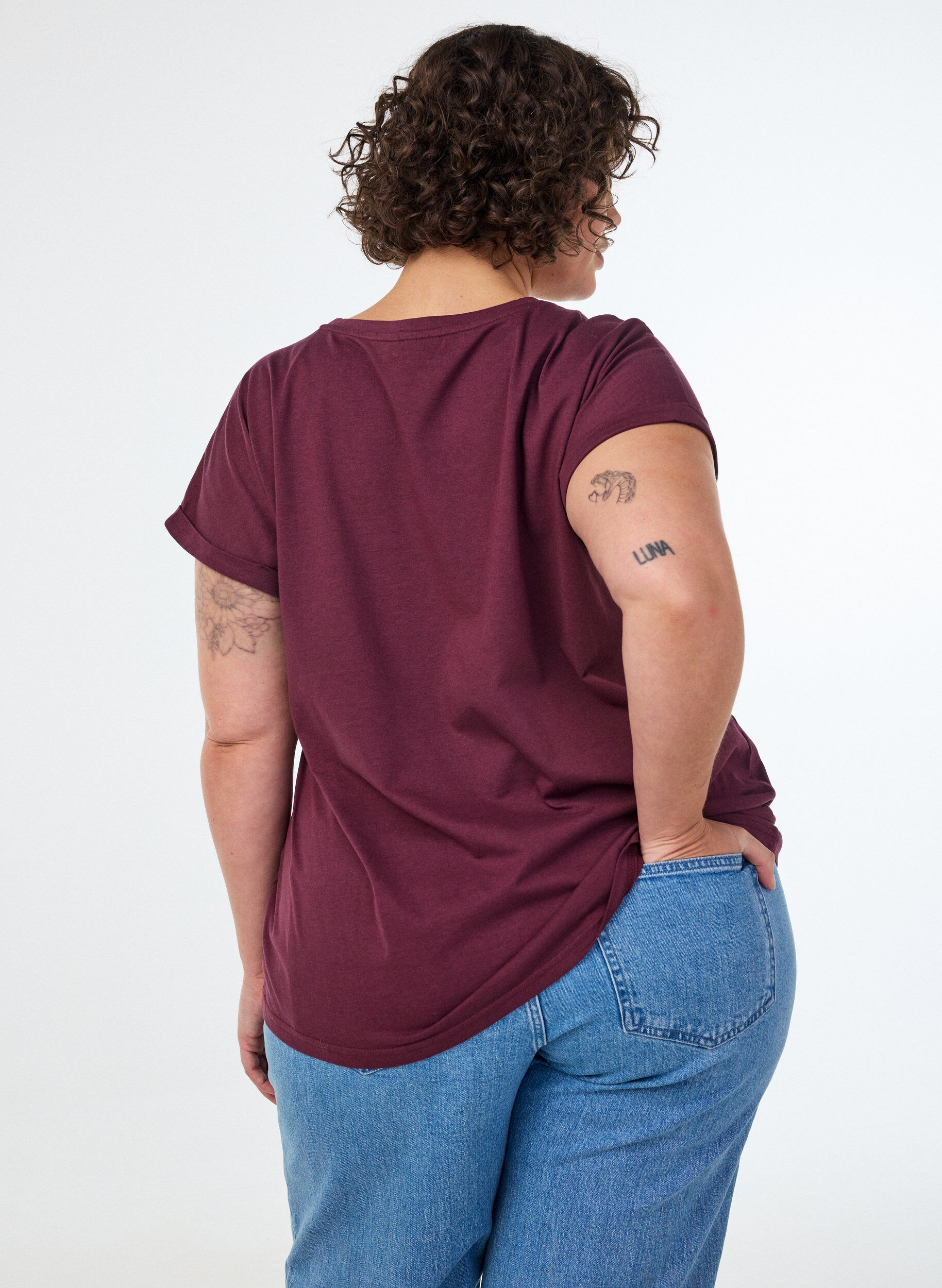 ZizzifashionShort sleeved cotton blend t-shirt, Red, Model image number 2