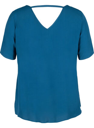 Short-sleeved viscose blouse with V-neckline, Poseidon, Packshot image number 1