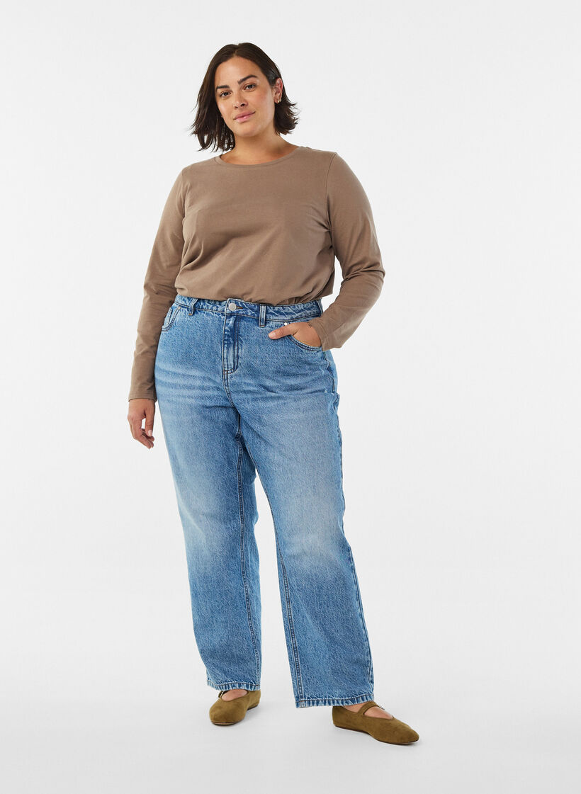 Basic jersey blouse with long sleeves, Brown, Model image number 1