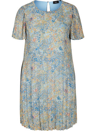 Plisse dress with floral print, Light Blue Multi AOP, Packshot image number 0
