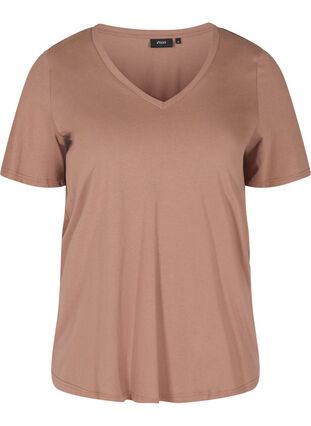 Organic cotton T-shirt with V-neckline, Deep Taupe, Packshot image number 0