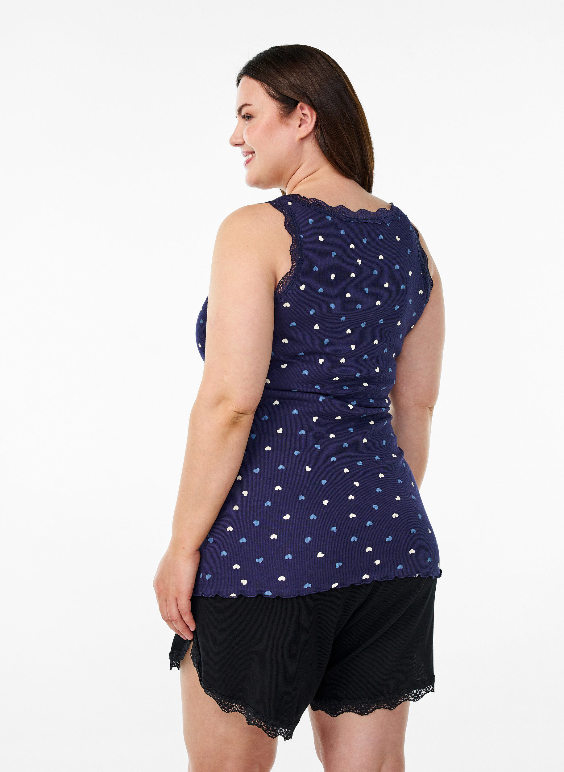 Zizzifashion Top with print and lace edge, Blue, Model image number 2