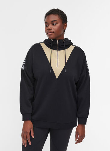 Sweatshirt with hood and zipper, Black Green, Model image number 0