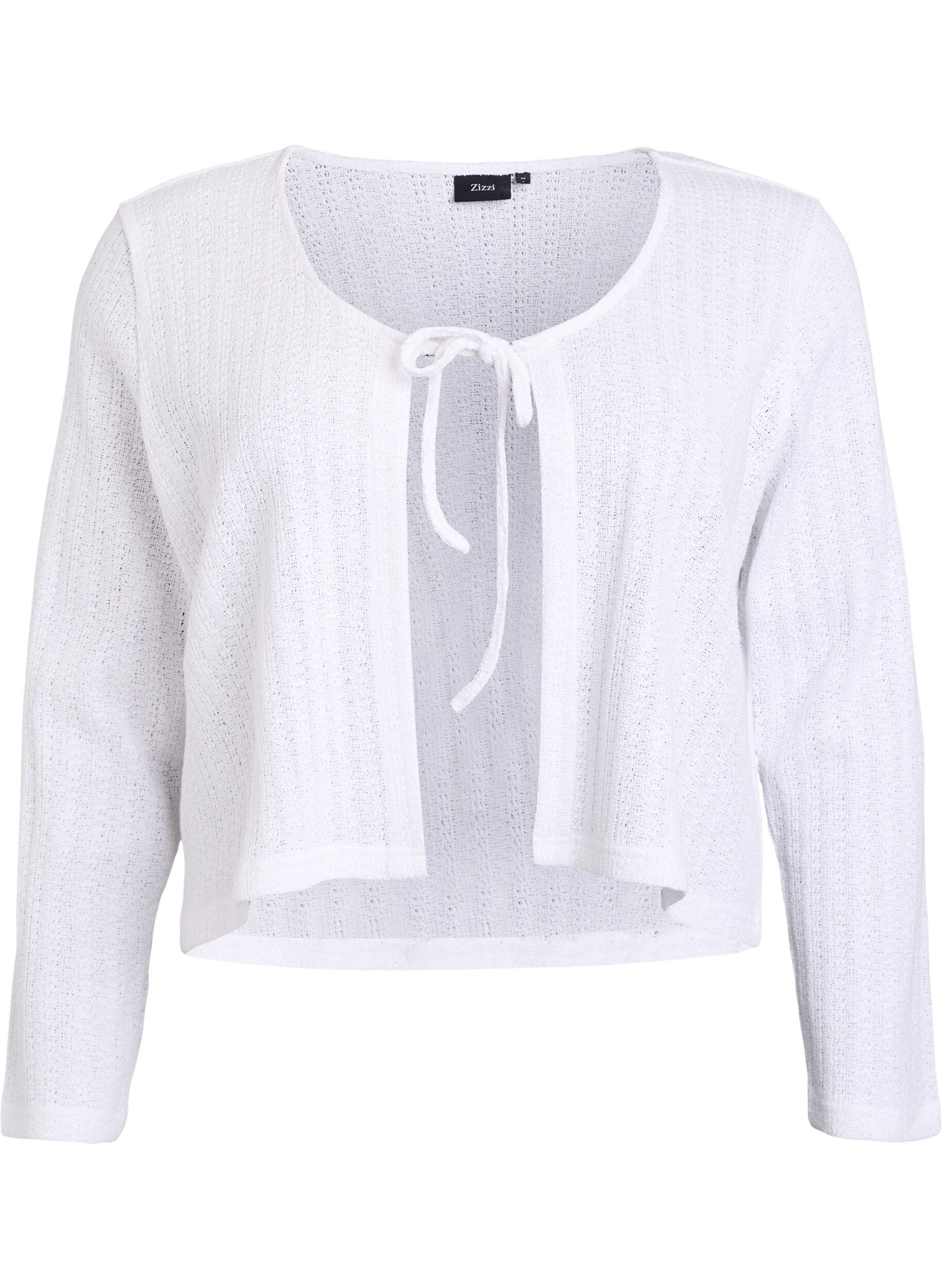 Zizzifashion Jersey cardigan with texture and tie front, White, Packshot image number 0