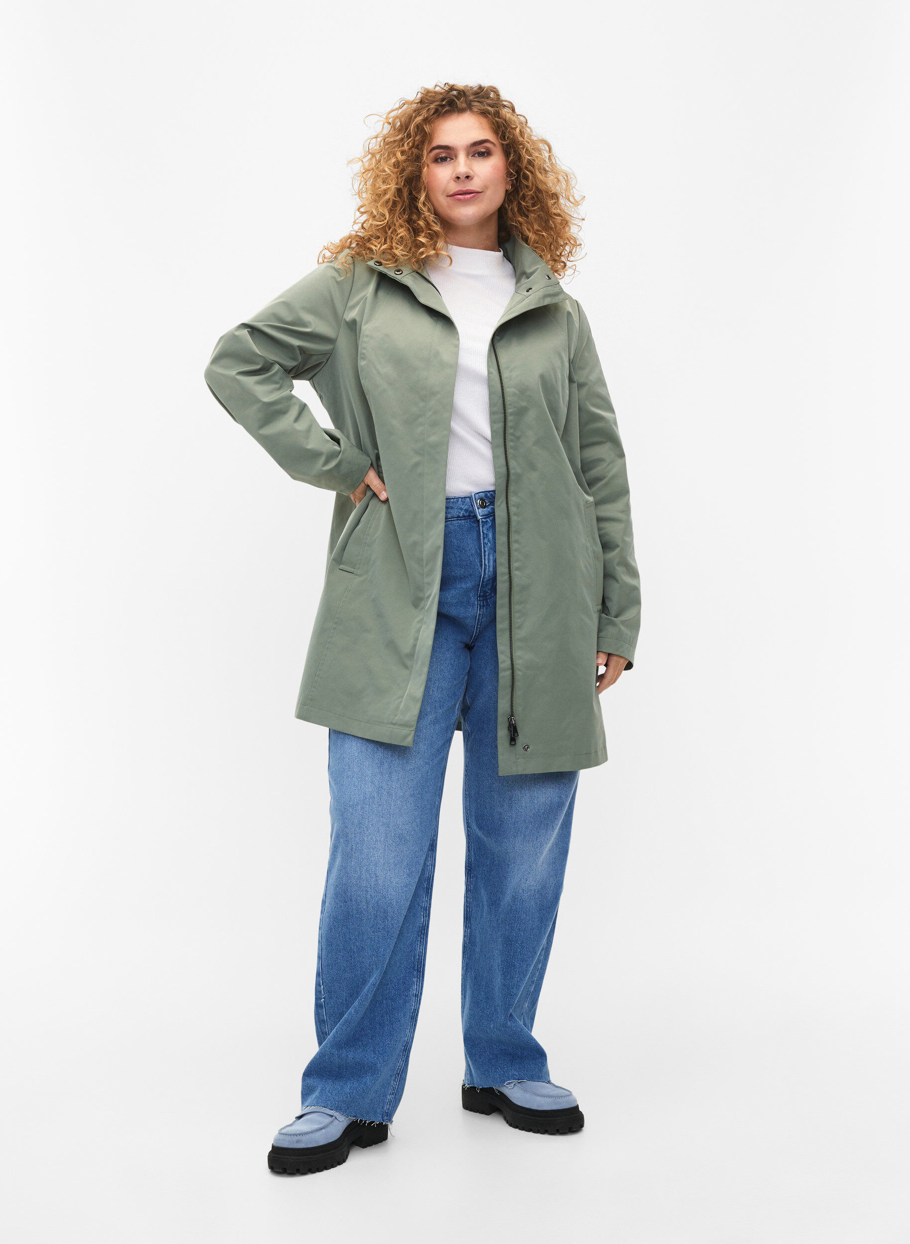 Zizzifashion Jacket with pockets and high collar, Green, Model image number 1