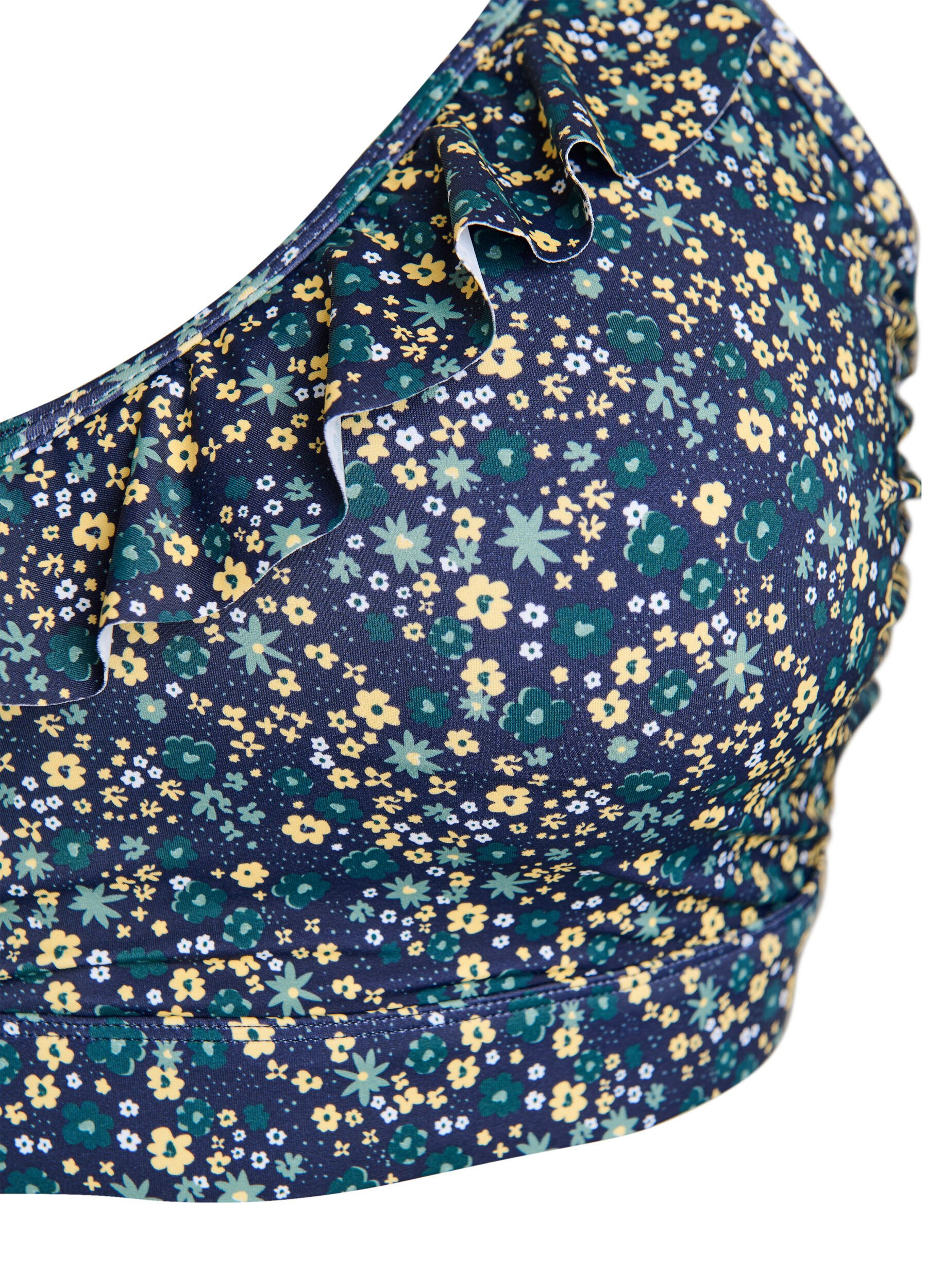 ZizzifashionFloral bikini top with ruffle detail, Petrol, Packshot image number 2