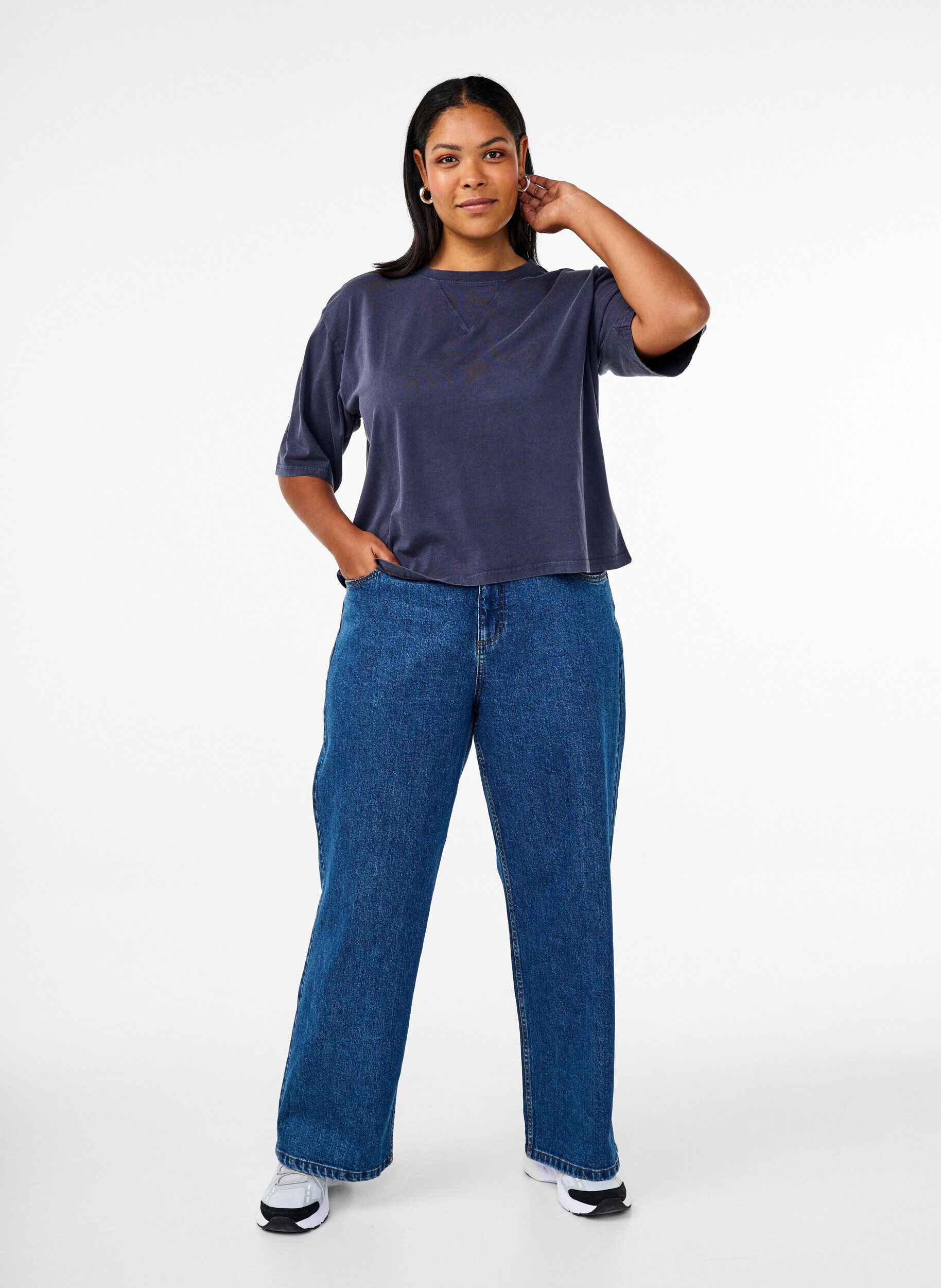 Zizzifashion Boxy T-shirt in organic cotton, Blue, Model image number 1