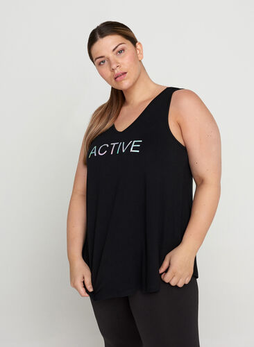 Exercise top with an a-line and print, Black Holo, Model image number 0