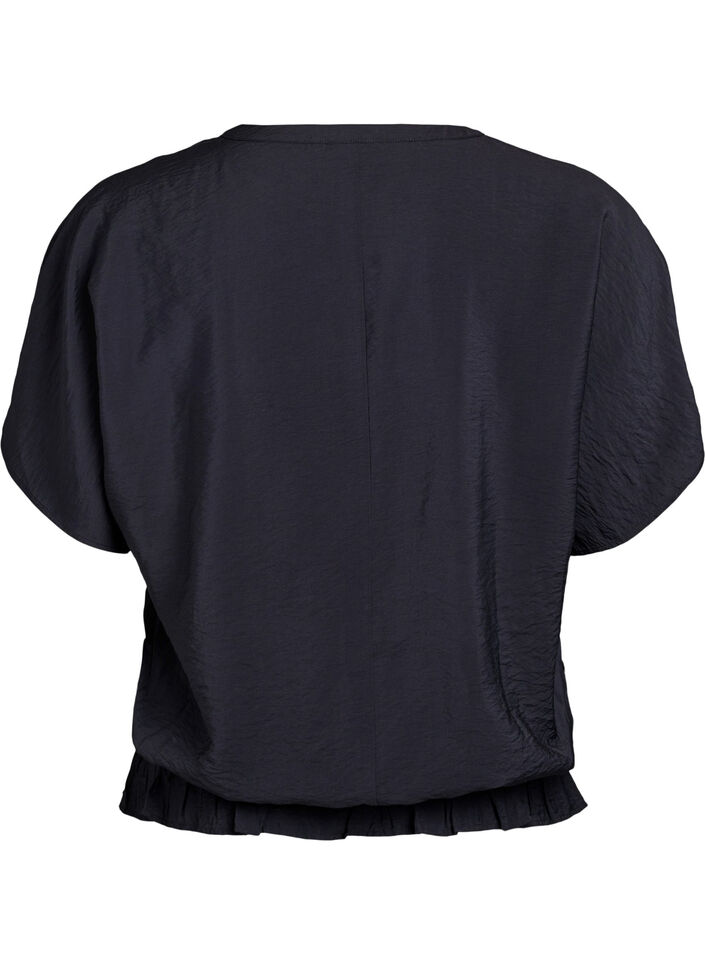 Blouse with short sleeves and a ruffled hem, Black, Packshot image number 1