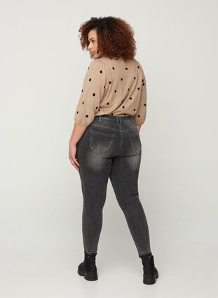 Super slim Amy jeans with distressed look, Grey Denim, Model image number 0