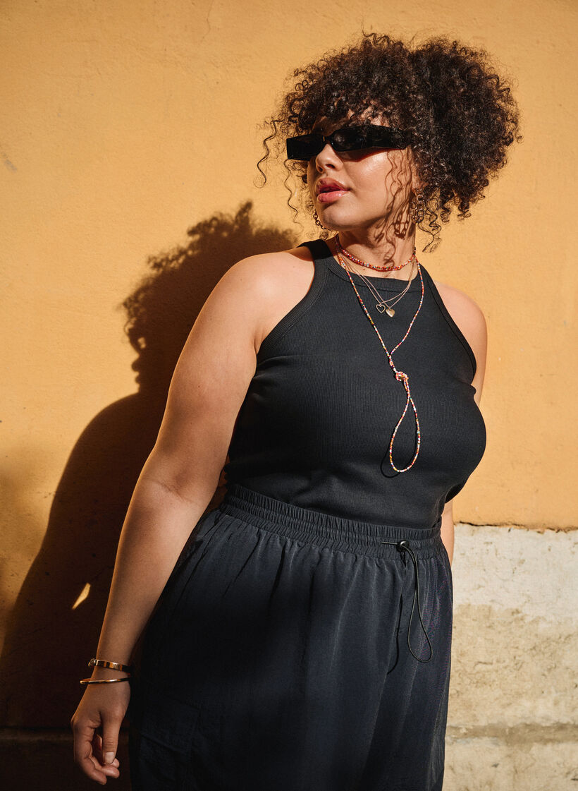 Ribbed cotton tank top, Black, Image image number 0