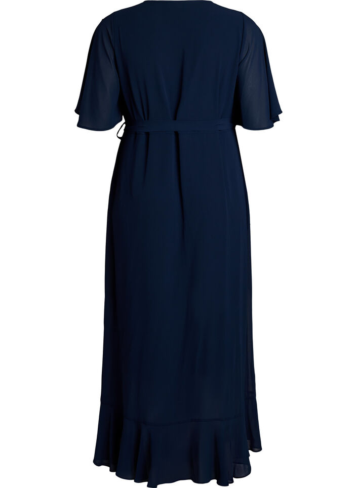 Chiffon maxi dress with a V-neck and ruffle hem, Blue, Packshot image number 1