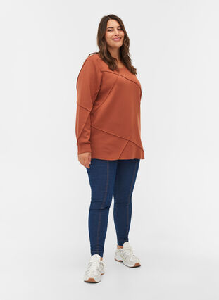 Long-sleeved sweat blouse with rounded neckline, Sequoia, Model image number 2