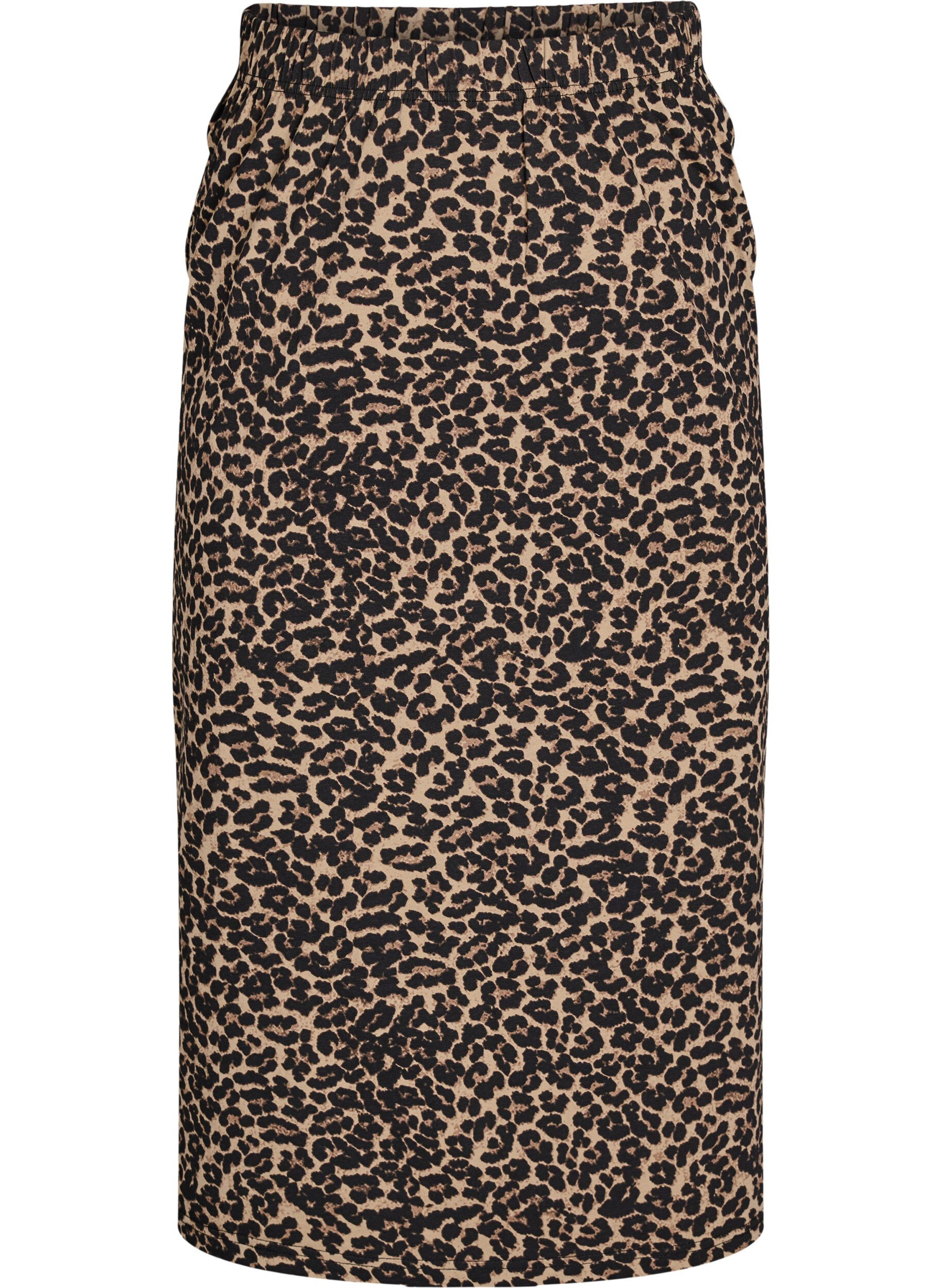Midi skirt with slit and leopard print